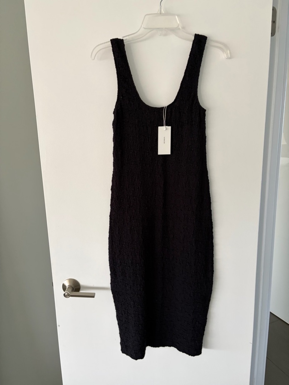 Vince Black Textured Tank Midi Dress
